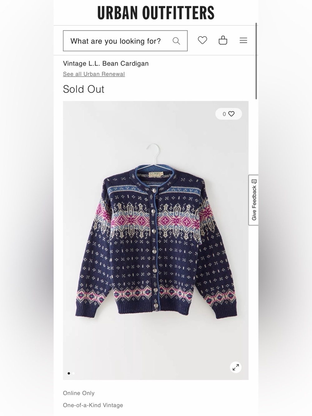 Vintage L.L.Bean 95% Wool Fair Isle Cardigan M Made USA Nordic Ski Sweater